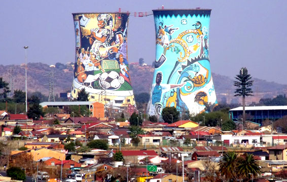 Painted cooling towers in Soweto