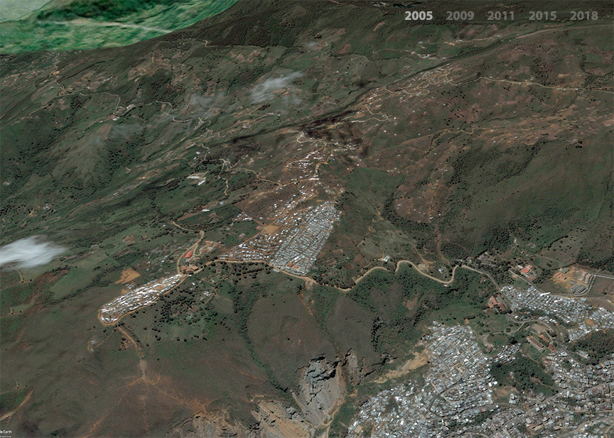 growth of an informal settlement in Medellin