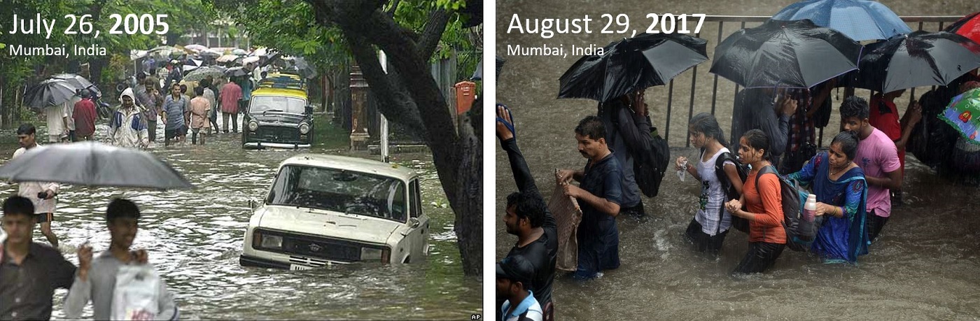 Photographs of Floods in Mumbai 2005 and 2017